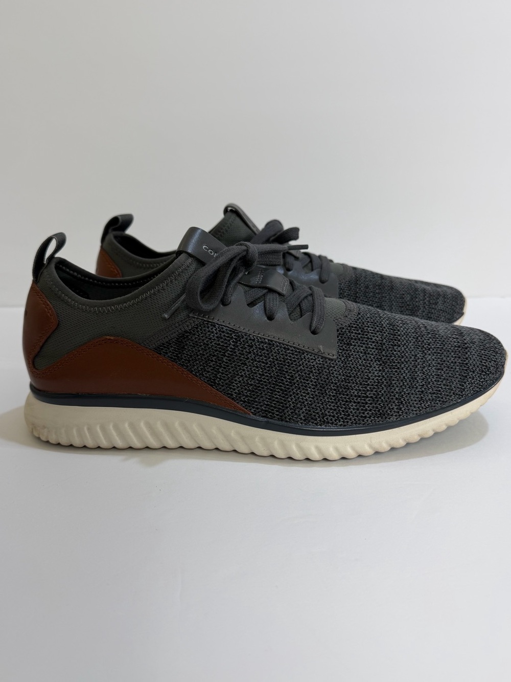 Cole Haan Grandsport Knit Oxford Casual Sneakers In Grey/ Brown Mens Size 10.5